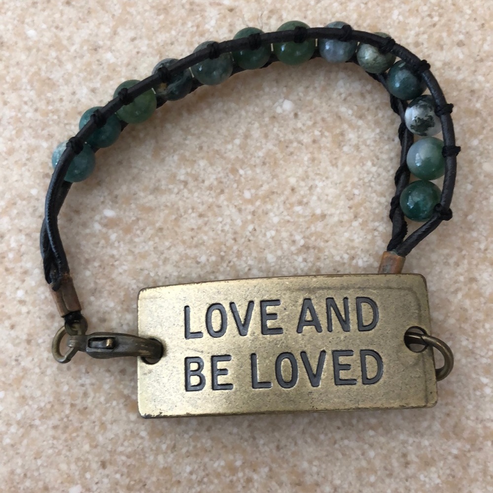 Love and be Loved brass and semi precious bead bracelet